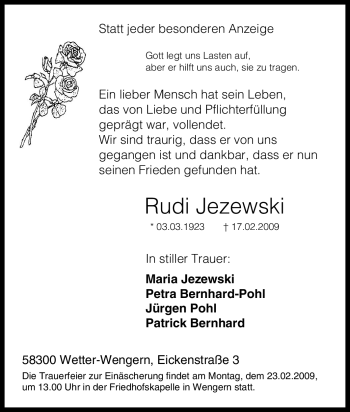 Traueranzeige von Rudi Jezewski von Tageszeitung