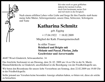 Traueranzeige von Katharina Schmitz von Tageszeitung