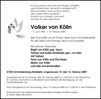 Traueranzeige von Volker von Kölln von Tageszeitung