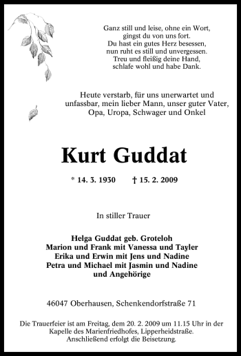 Traueranzeige von Kurt Guddat von Tageszeitung