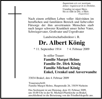 Traueranzeige von Albert König von Tageszeitung