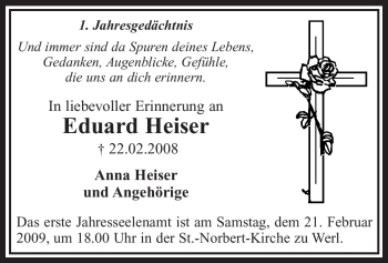 Traueranzeige von Eduard Heiser von Tageszeitung