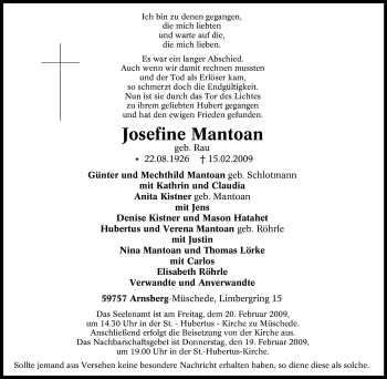 Traueranzeige von Josefine Mantoan von Tageszeitung