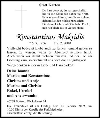 Traueranzeige von Konstantinos Makridis von Tageszeitung