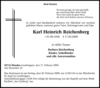 Traueranzeige von Karl Heinrich Reichenberg von Tageszeitung