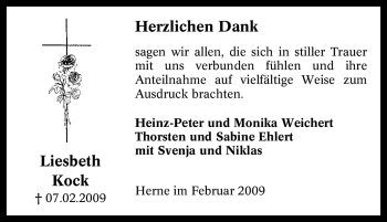 Traueranzeige von Liesbeth Kock von Tageszeitung