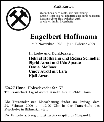 Traueranzeige von Engelbert Hoffmann von Tageszeitung