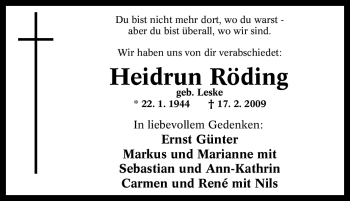 Traueranzeige von Heidrun Röding von Tageszeitung