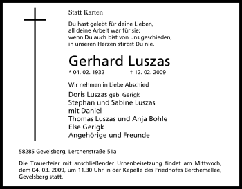 Traueranzeige von Gerhard Luszas von Tageszeitung