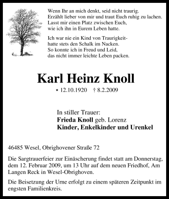 Traueranzeige von Karl Heinz Knoll von Tageszeitung