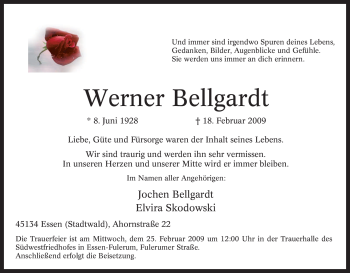 Traueranzeige von Werner Bellgardt von Tageszeitung