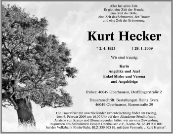 Traueranzeige von Kurt Hecker von Tageszeitung