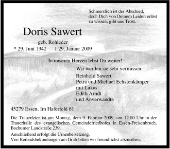 Traueranzeige von Doris Sawert von Tageszeitung