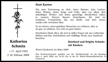 Traueranzeige von Katharina Schmitz von Tageszeitung