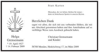 Traueranzeige von Helga Grensemann von Tageszeitung