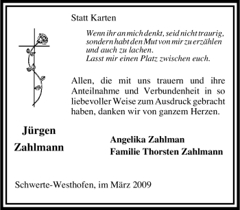 Traueranzeige von Jürgen Zahlmann von Tageszeitung