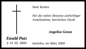 Traueranzeige von Ewald Putz von Tageszeitung