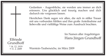Traueranzeige von Elfriede Grundhoff von Tageszeitung