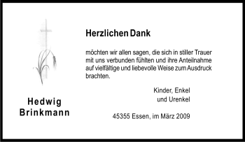 Traueranzeige von Hedwig Brinkmann von Tageszeitung