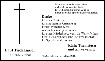 Traueranzeige von Paul Tischhäuser von Tageszeitung