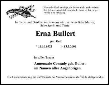 Traueranzeige von Erna Bullert von Tageszeitung