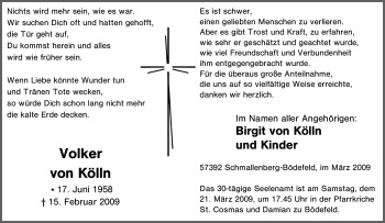 Traueranzeige von Volker von Kölln von Tageszeitung