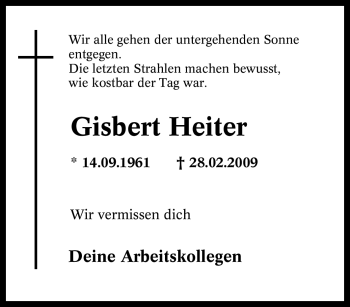 Traueranzeige von Gisbert Heiter von Tageszeitung