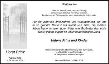 Traueranzeige von Horst Prinz von Tageszeitung