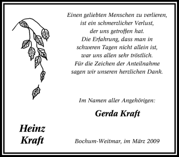 Traueranzeige von Heinz Kraft von Tageszeitung