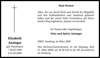 Traueranzeige von Elisabeth Anzinger von Tageszeitung