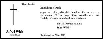 Traueranzeige von Alfred Wick von Tageszeitung
