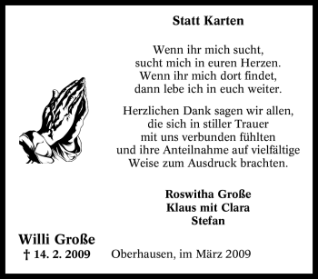 Traueranzeige von Willi Große von Tageszeitung