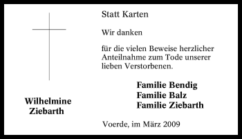 Traueranzeige von Wilhelmine Ziebarth von Tageszeitung
