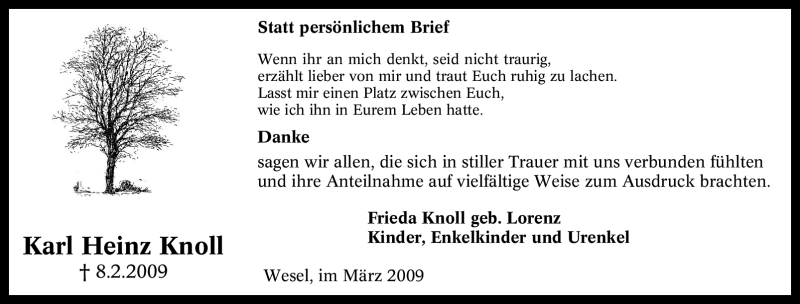  Traueranzeige für Karl Heinz Knoll vom 21.03.2009 aus Tageszeitung