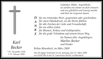 Traueranzeige von Karl Becker von Tageszeitung