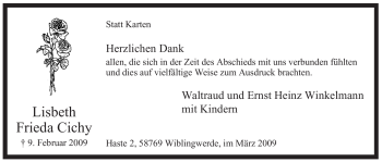 Traueranzeige von Lisbeth Frieda Cichy von Tageszeitung