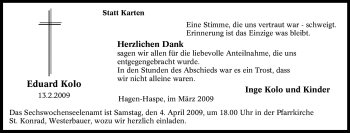Traueranzeige von Eduard Kolo von Tageszeitung