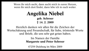 Traueranzeige von Angelika Niebel von Tageszeitung