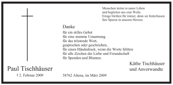 Traueranzeige von Paul Tischhäuser von Tageszeitung
