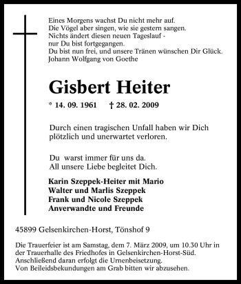 Traueranzeige von Gisbert Heiter von Tageszeitung