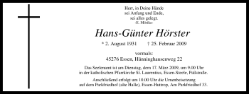 Traueranzeige von Hans-Günter Hörster von Tageszeitung