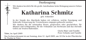 Traueranzeige von Katharina Schmitz von Tageszeitung