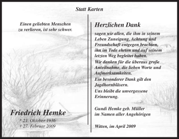 Traueranzeige von Friedrich Hemke von Tageszeitung