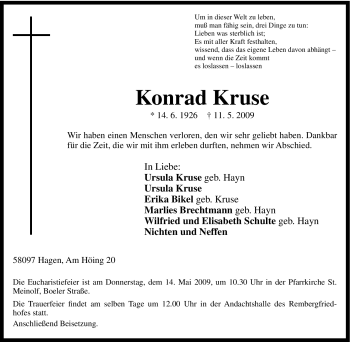 Traueranzeige von Konrad Kruse von Tageszeitung