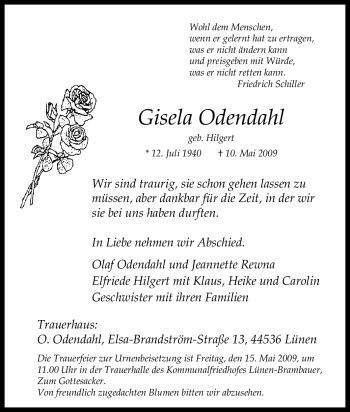 Traueranzeige von Gisela Odendahl von Tageszeitung
