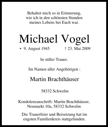 Traueranzeige von Michael Vogel von Tageszeitung