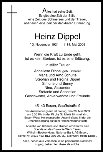 Traueranzeige von Heinz Dippel von Tageszeitung
