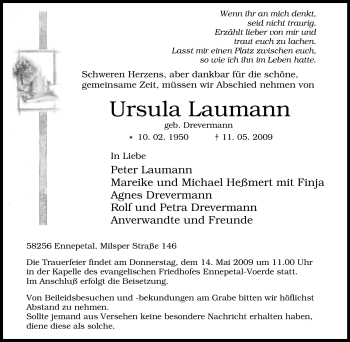 Traueranzeige von Ursula Laumann von Tageszeitung