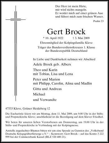 Traueranzeige von Gert Brock von Tageszeitung