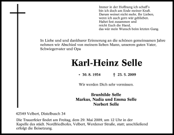 Traueranzeige von Karl-Heinz Selle von Tageszeitung